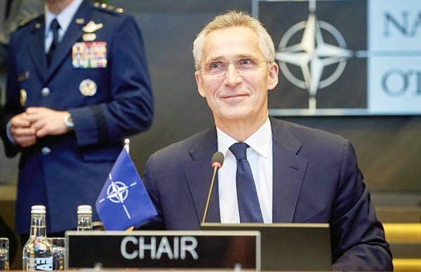 File photo shows NATO Secretary General Jens Stoltenberg speaking during a media conference.