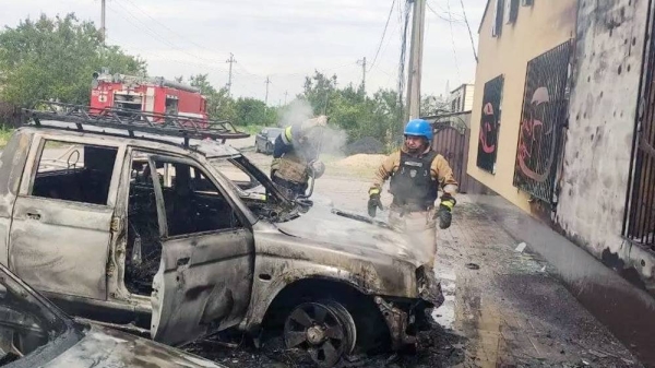 The attack caused fires in several cars, authorities say. — courtesy State Emergency Service Ukraine