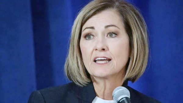 Republican Iowa Governor Kim Reynolds speaks at the Iowa State Fairgrounds in Des Moines, Iowa, US, in this Oct. 1, 2022, photo. — courtesy Reuters