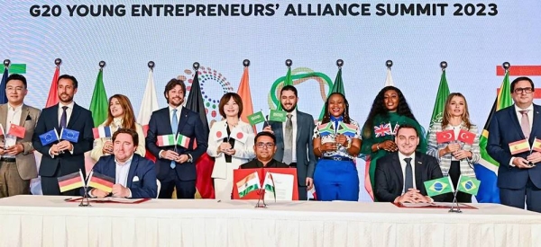 Leader of the Saudi delegation led by Prince Fahd Bin Mansour Bin Nasser Bin Abdulaziz at the G20 Young Entrepreneurs’ Alliance (YEA) 2023 Summit in New Delhi, India.