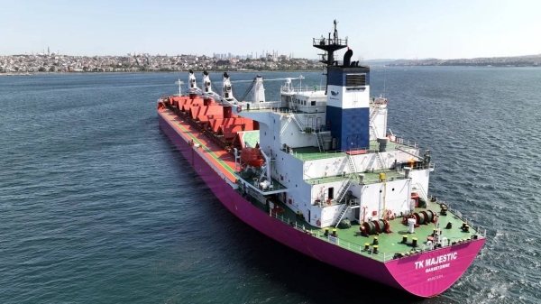 A ship carries grain from Ukraine last week