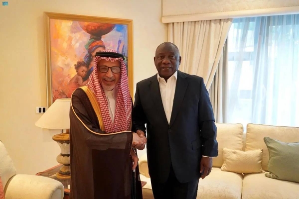 South African President Cyril Ramaphosa receives Saudi Royal Court Adviser Ahmed Kattan in Johannesburg.