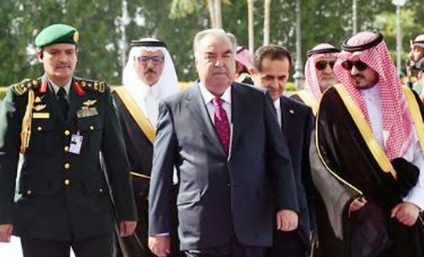 Tajikistan President Emomali Rahmon arrives for the GCC- Central Asia Summit in Jeddah on Wednesday.