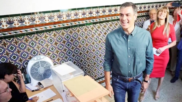 Spain’s Socialist leader and Prime Minister Pedro Sanchez votes during the general snap election in Madrid, Spain, Sunday. — courtesy Reuters