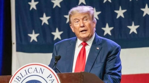 Republican presidential candidate and former President Donald Trump speaks to guests at the Republican Party of Iowa 2023 Lincoln Dinner. — courtesy  AFP