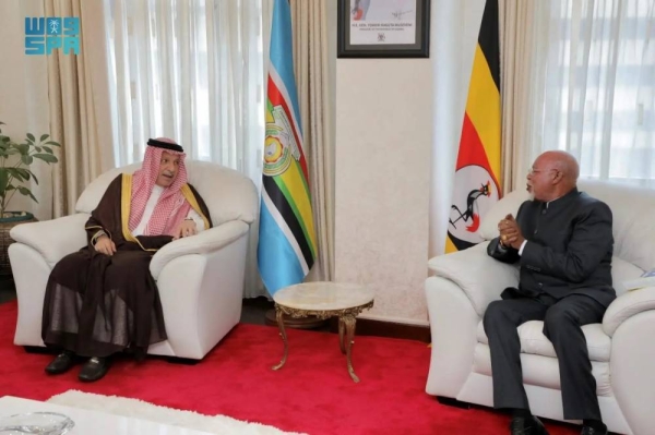 Royal Court Advisor Ahmad Qattan meets Uganda's Minister of Foreign Affairs Odongo Jeje Abubakhar in Kampala on  Tuesday.