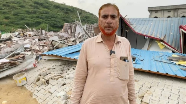 Mohammad Saud's shop was demolished by authorities in Nuh district