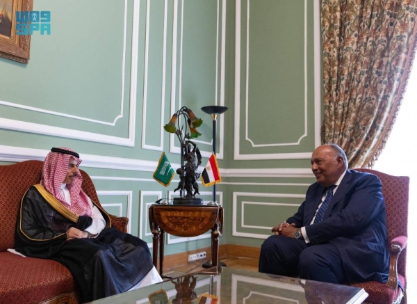 Foreign Minister Prince Faisal Bin Farhan met on Tuesday with Egyptian Minister of Foreign Affairs Sameh Shoukry in Cairo, Egypt.