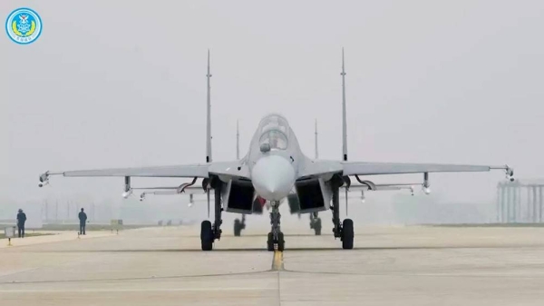 An Air Force aircraft takes part in military drills by the Eastern Theater Command of China’s People’s Liberation Army (PLA) around Taiwan, in this screengrab from a handout video released Saturday. — courtesy Reuters