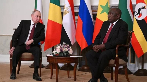 Russian President Vladimir Putin and South African President Cyril Ramaphosa, St Petersburg June 2023