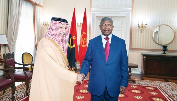 Advisor at the Royal Court Ahmad Bin Abdulaziz Qattan delivers King Salman's message during the meeting with President Lourenco at the presidential residence in Luanda, the capital of Angola.