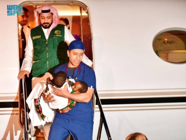 Tanzanian conjoined twins — Hassan and Hussein — upon arrival at King Khalid International Airport in Riyadh on Wednesday.