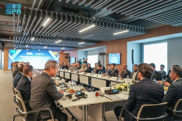 Minister of Industry and Mineral Resources Bandar Al-Khorayef delivers a speech at the roundtable meeting for investors, organized by the Turkish DEIK organization in Istanbul.