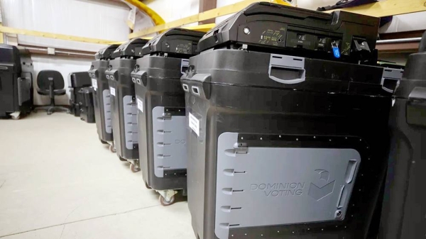 Dominion Voting Systems ballot-counting machines. (File) — courtesy AP