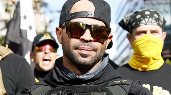 Proud Boys leader Enrique Tarrio seen at a rally.