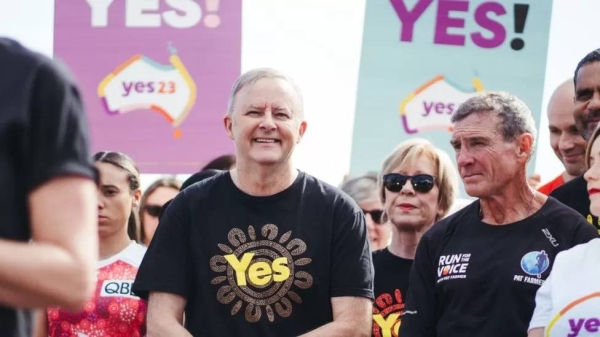 Prime Minister Anthony Albanese (centre) says the Voice is an idea'whose time has come'