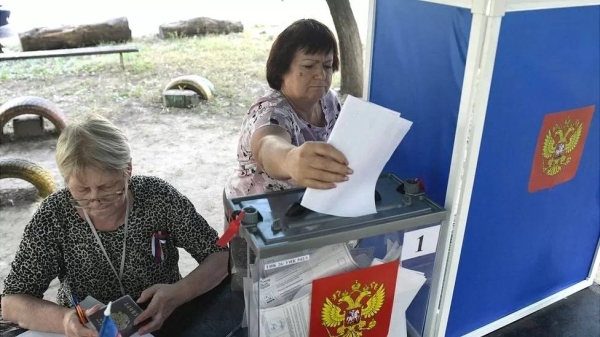 The elections are taking place in regions of Ukraine that Russia claimed as its own last year (file photo)