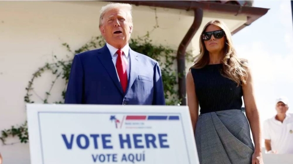 Donald Trump speaks after voting in the 2022 midterm elections. — courtesy Getty Images