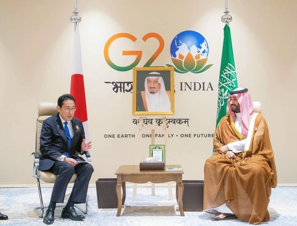 Crown Prince and Prime Minister Mohammed Bin Salman and Japan Prime Minister Fumio Kishida meet in the G20 leaders’ summit Saturday in New Delhi, India.
