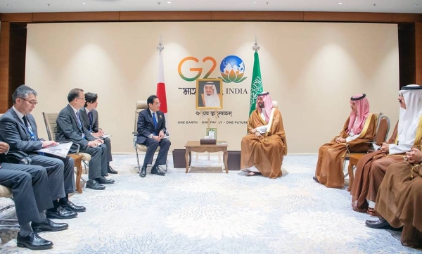 Crown Prince and Prime Minister Mohammed Bin Salman and Japan Prime Minister Fumio Kishida meet in the G20 leaders’ summit Saturday in New Delhi, India.
