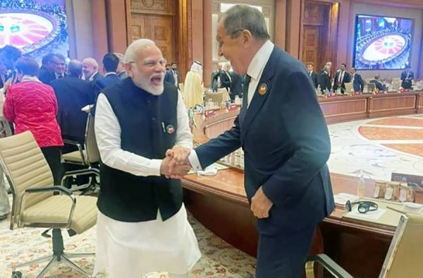Indian Prime Minister Narendra Modi and Russian Foreign Minister Sergei Lavrov at the G20 Summit in New Delhi.