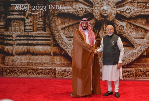 Crown Prince and Prime Minister Mohammed bin Salman is received by Indian  Prime Minister Narendra Modi.