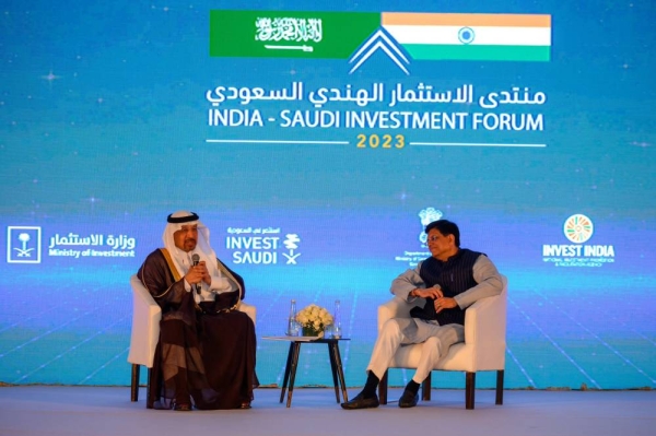 Saudi Minister of Investment Khalid AlFalih and India Minister of Commerce & Industry Piyush Goyal  engage in a dynamic fireside conversation at the India Saudi Investment Forum.