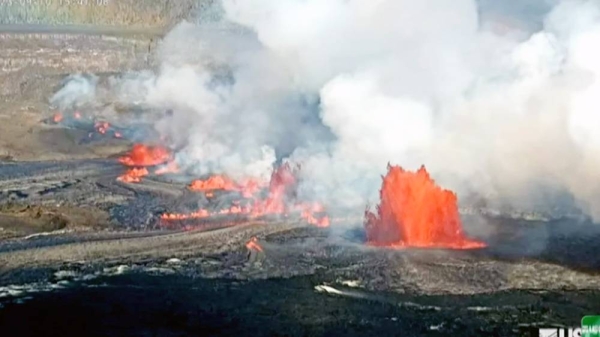 Kilauea in Hawaii erupts on Sunday for the first time since June. — courtesy KHNL/USGS