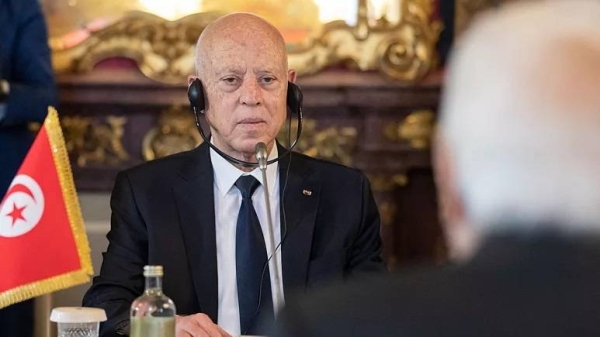 Tunisian President Kais Saied at the Quirinale presidential palace in Rome.