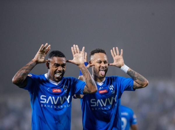 Neymar and Malcom share the joy after scoring the fourth goal. (@SPL)