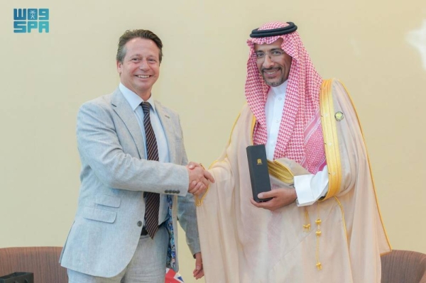 Saudi Arabia's Minister of Industry and Mineral Resources Bandar Al-Khorayef met with the United Kingdom Minister of State for International Trade Nigel Huddleston on the sidelines of the meeting of the GCC Ministers of Trade and Industry in Salalah, Oman.