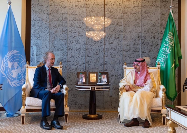  Prince Faisal bin Farhan meets with UN Special Envoy for Syria Geir Pedersen in New York on Sunday