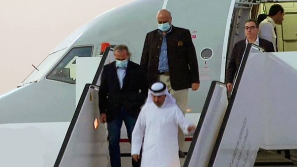 Moment five Americans freed from Iran change planes in Qatar. — courtesy photo