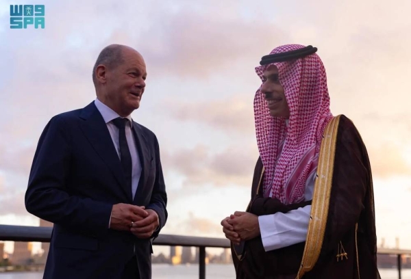  Prince Faisal conveyed congratulations to German Chancellor Olaf Scholz during the reception in New York.