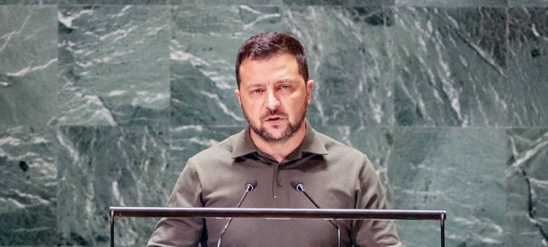 President Volodymyr Zelensky of Ukraine addresses the general debate of the General Assembly’s 78th session. — courtesy UN Photo/Cia Pak