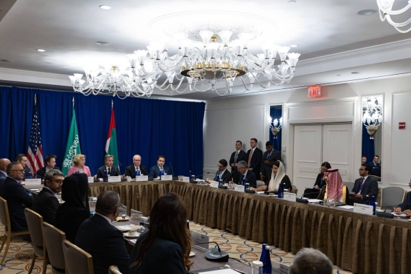 Prince Faisal bin Farhan at the tripartite meeting in New York.