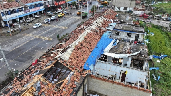 Damage after the tornado in Suqian city, Jiangsu province, eastern China, September 20, 2023.