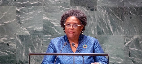 Prime Minister Mia Amor Mottley of Barbados addresses the general debate of the General Assembly’s 78th session. — courtesy UN Photo/Cia Pak