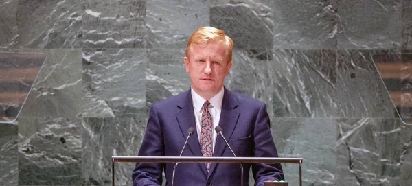 Deputy Prime Minister Oliver Dowden of the United Kingdom addresses the general debate of the General Assembly’s 78th session. — courtesy UN Photo/Cia Pak