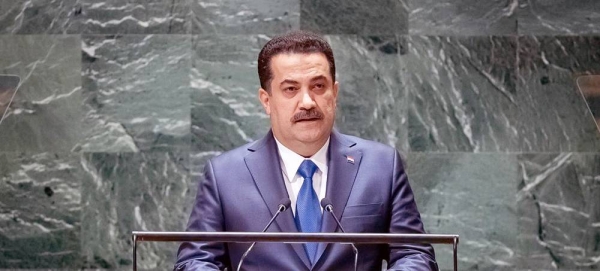 Prime Minister Mohammed Shia' Al Sudani of Iraq addresses the general debate of the General Assembly’s 78th session. — courtesy UN Photo/Laura Jarriel