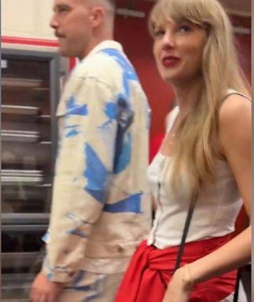 Taylor Swift seen with Travis Kelce as they exit the stadium