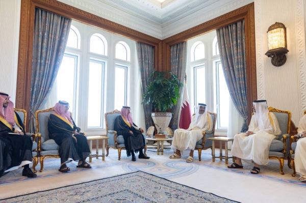 Emir of Qatar Sheikh Tamim Bin Hamad Al Thani has welcomed Saudi Arabia's Foreign Minister Prince Faisal Bin Farhan at the Amiri Diwan in Doha during his official visit.