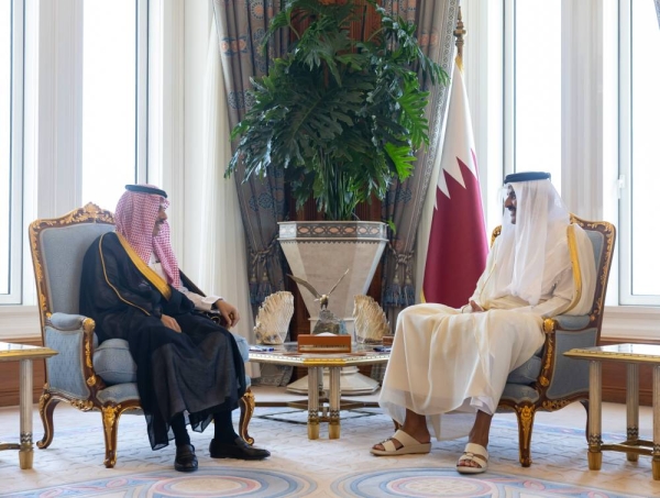 Emir of Qatar Sheikh Tamim Bin Hamad Al Thani has welcomed Saudi Arabia's Foreign Minister Prince Faisal Bin Farhan at the Amiri Diwan in Doha during his official visit.