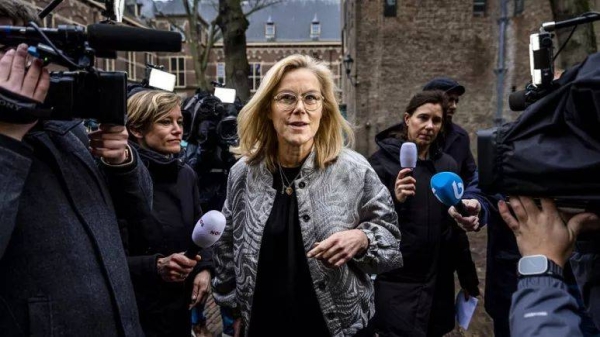 Netherlands' Democrats 66 (D66) party member and Minister of Finance Sigrid Kaag arrives at the Ministry of General Affairs