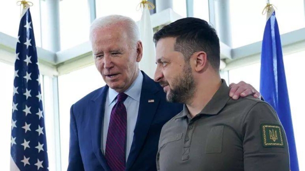 President Joe Biden with Ukrainian President Volodymyr Zelensky on May 21, 2023
