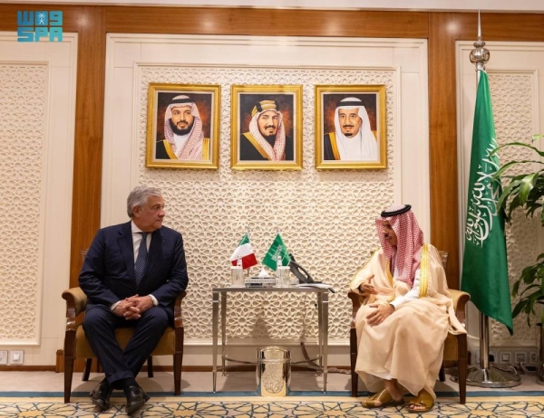 Prince Faisal bin Farhan meets on Thursday with Italy's Deputy Prime Minister and Foreign Minister Antonio Tajani.