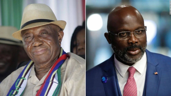 The contest is widely seen as a two-horse race between former Vice President Joseph Boakai (left) and incumbent President George Weah