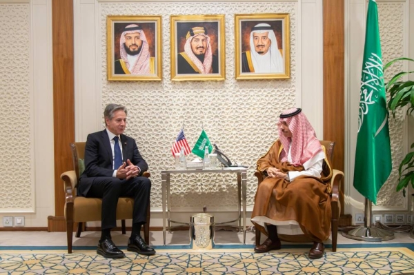 Foreign Minister Prince Faisal Bin Farhan met with US Secretary of State Antony Blinken in Riyadh on Saturday.