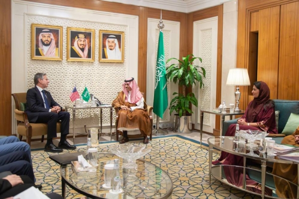 Foreign Minister Prince Faisal Bin Farhan met with US Secretary of State Antony Blinken in Riyadh on Saturday.