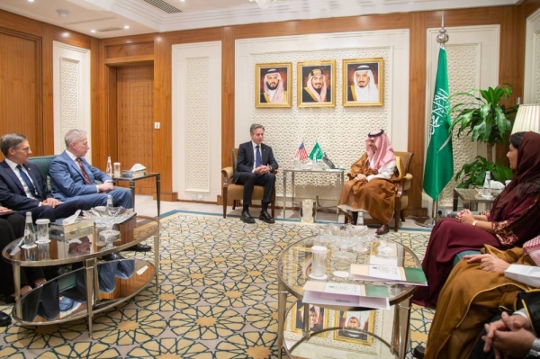 Foreign Minister Prince Faisal Bin Farhan met with US Secretary of State Antony Blinken in Riyadh on Saturday.